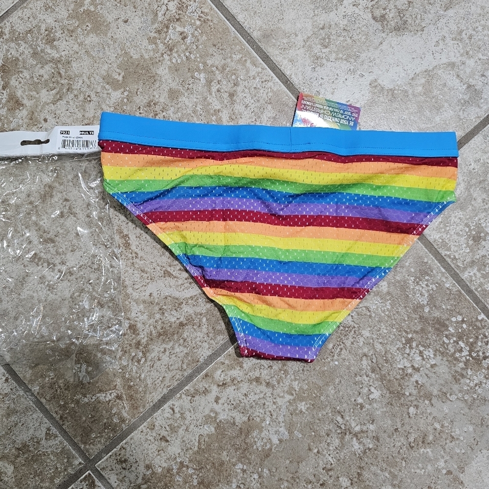 Andrew Christian Mens M Swim Briefs Rainbow Mesh Striped Bikini Designer Pride - Picture 5 of 5